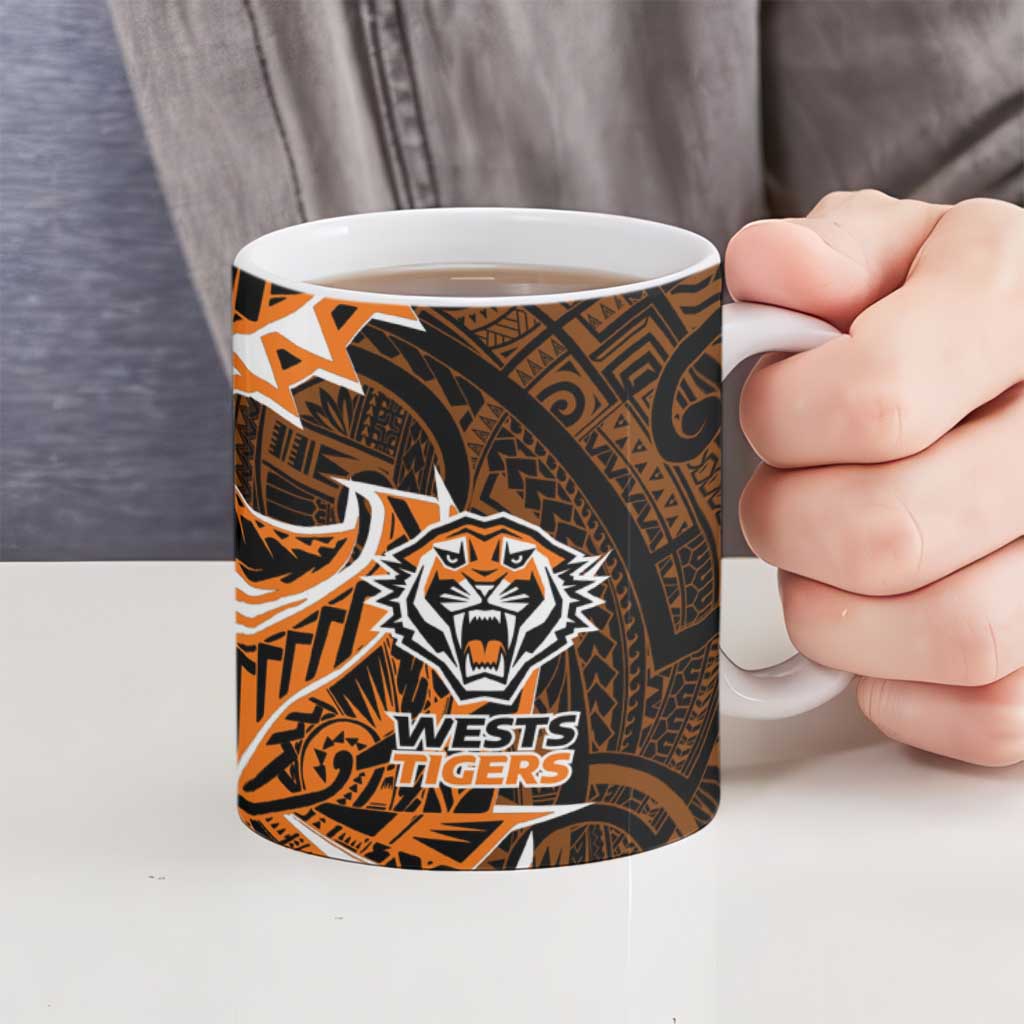 Wests Tigers Ceramic Mug Polynesian Tribal Tattoo Pacific Sport Art