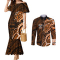 Wests Tigers Couples Matching Mermaid Dress and Long Sleeve Button Shirt Polynesian Tribal Tattoo Pacific Sport Art