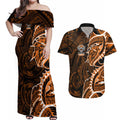 Wests Tigers Couples Matching Off Shoulder Maxi Dress and Hawaiian Shirt Polynesian Tribal Tattoo Pacific Sport Art