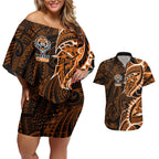 Wests Tigers Couples Matching Off Shoulder Short Dress and Hawaiian Shirt Polynesian Tribal Tattoo Pacific Sport Art