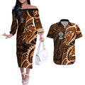 Wests Tigers Couples Matching Off The Shoulder Long Sleeve Dress and Hawaiian Shirt Polynesian Tribal Tattoo Pacific Sport Art