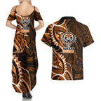 Wests Tigers Couples Matching Summer Maxi Dress and Hawaiian Shirt Polynesian Tribal Tattoo Pacific Sport Art