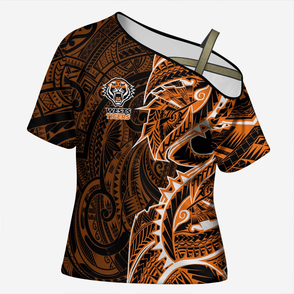Wests Tigers Cross Shoulder Shirt Polynesian Tribal Tattoo Pacific Sport Art