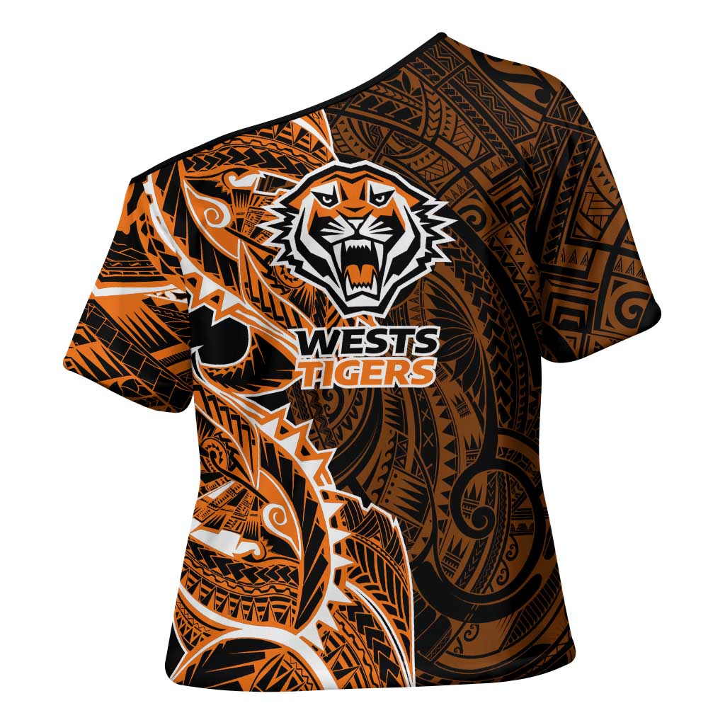 Wests Tigers Cross Shoulder Shirt Polynesian Tribal Tattoo Pacific Sport Art