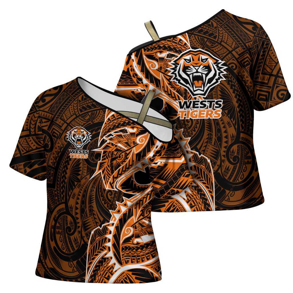 Wests Tigers Cross Shoulder Shirt Polynesian Tribal Tattoo Pacific Sport Art