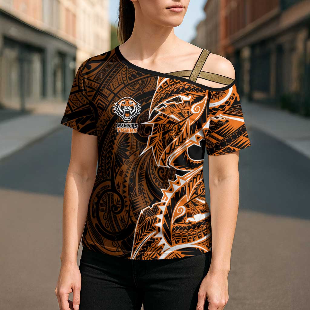 Wests Tigers Cross Shoulder Shirt Polynesian Tribal Tattoo Pacific Sport Art