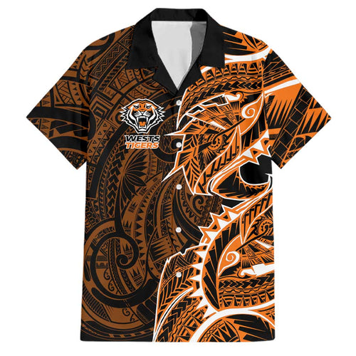 Wests Tigers Family Matching Long Sleeve Bodycon Dress and Hawaiian Shirt Polynesian Tribal Tattoo Pacific Sport Art