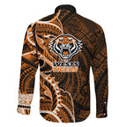 Wests Tigers Family Matching Long Sleeve Bodycon Dress and Hawaiian Shirt Polynesian Tribal Tattoo Pacific Sport Art