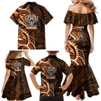 Wests Tigers Family Matching Mermaid Dress and Hawaiian Shirt Polynesian Tribal Tattoo Pacific Sport Art