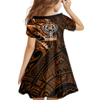 Wests Tigers Family Matching Off The Shoulder Long Sleeve Dress and Hawaiian Shirt Polynesian Tribal Tattoo Pacific Sport Art