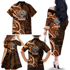 Wests Tigers Family Matching Off The Shoulder Long Sleeve Dress and Hawaiian Shirt Polynesian Tribal Tattoo Pacific Sport Art