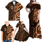 Wests Tigers Family Matching Off Shoulder Maxi Dress and Hawaiian Shirt Polynesian Tribal Tattoo Pacific Sport Art
