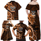 Wests Tigers Family Matching Off Shoulder Maxi Dress and Hawaiian Shirt Polynesian Tribal Tattoo Pacific Sport Art