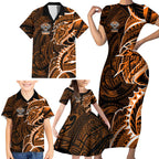 Wests Tigers Family Matching Short Sleeve Bodycon Dress and Hawaiian Shirt Polynesian Tribal Tattoo Pacific Sport Art