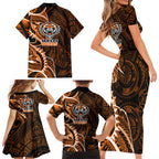 Wests Tigers Family Matching Short Sleeve Bodycon Dress and Hawaiian Shirt Polynesian Tribal Tattoo Pacific Sport Art