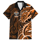 Wests Tigers Family Matching Short Sleeve Bodycon Dress and Hawaiian Shirt Polynesian Tribal Tattoo Pacific Sport Art