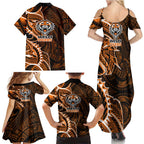 Wests Tigers Family Matching Summer Maxi Dress and Hawaiian Shirt Polynesian Tribal Tattoo Pacific Sport Art