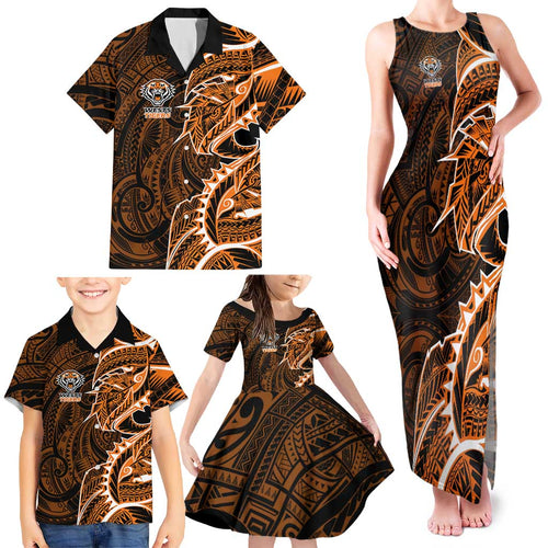 Wests Tigers Family Matching Tank Maxi Dress and Hawaiian Shirt Polynesian Tribal Tattoo Pacific Sport Art