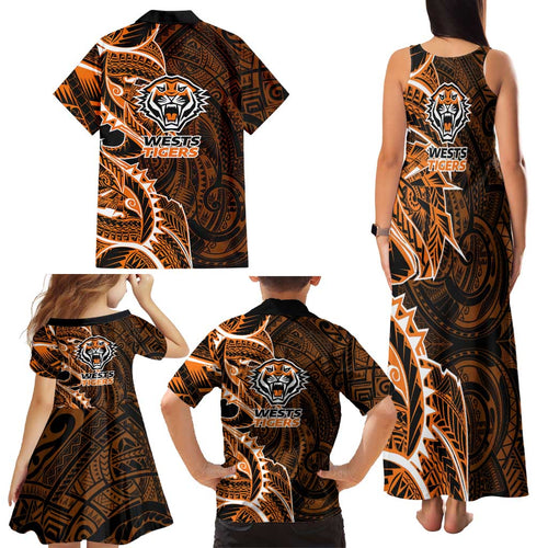 Wests Tigers Family Matching Tank Maxi Dress and Hawaiian Shirt Polynesian Tribal Tattoo Pacific Sport Art