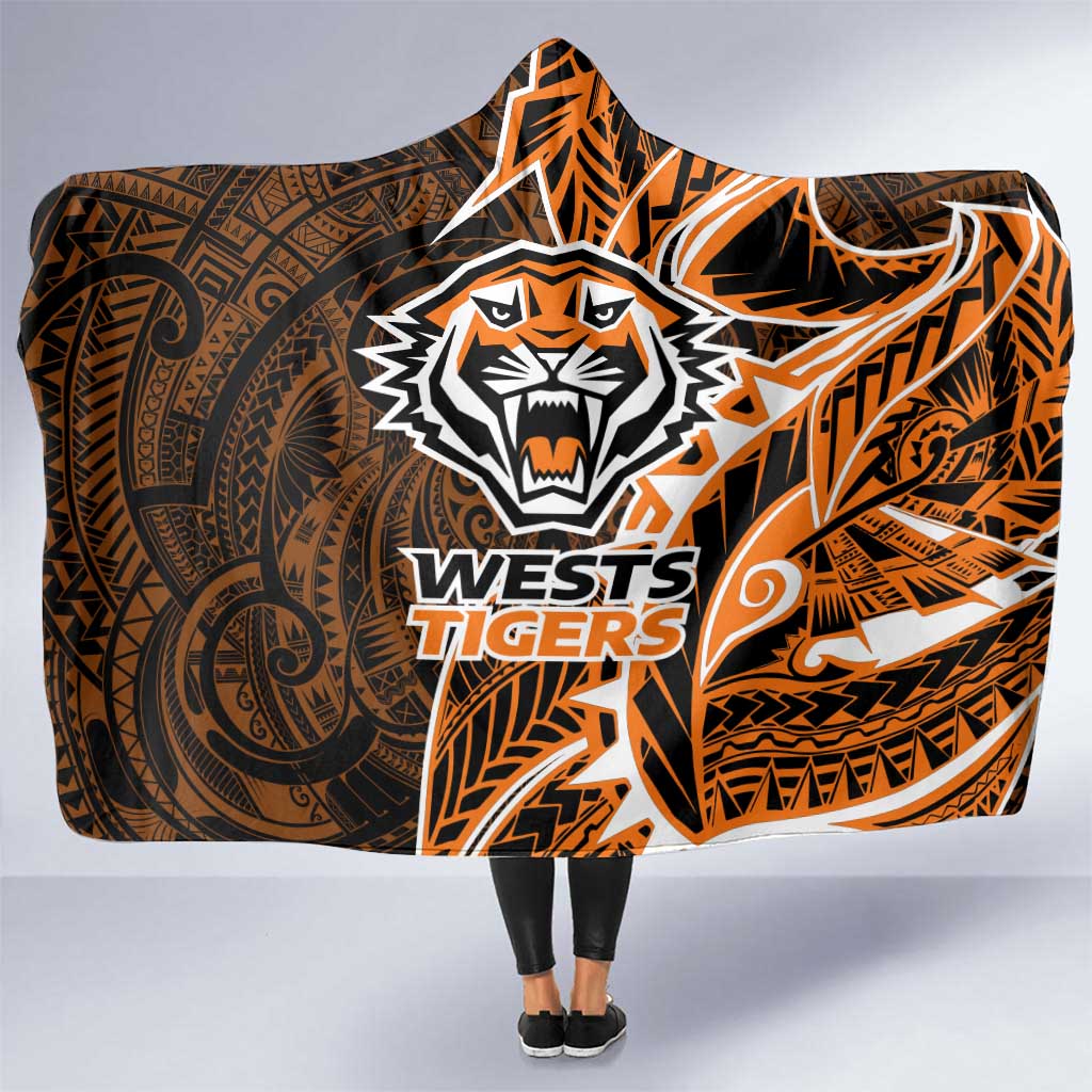Wests Tigers Hooded Blanket Polynesian Tribal Tattoo Pacific Sport Art
