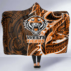 Wests Tigers Hooded Blanket Polynesian Tribal Tattoo Pacific Sport Art