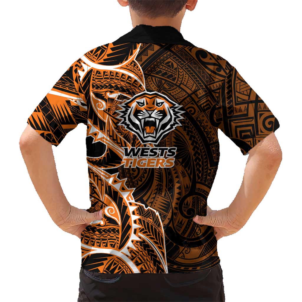 Wests Tigers Kid Hawaiian Shirt Polynesian Tribal Tattoo Pacific Sport Art