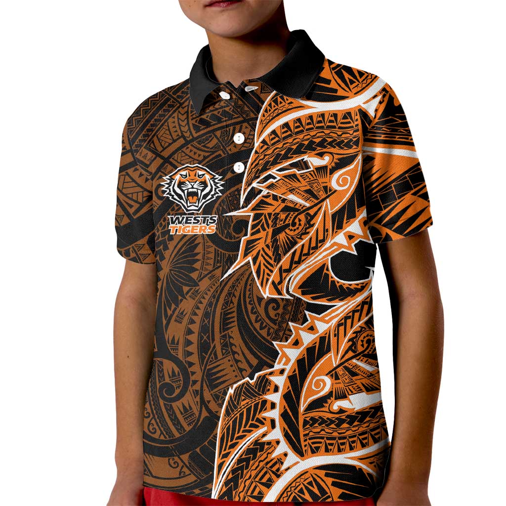 Wests Tigers Kid Polo Shirt Polynesian Tribal Tattoo Pacific Sport Art