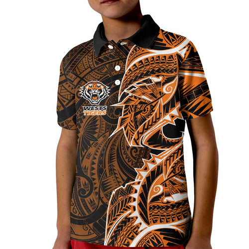 Wests Tigers Kid Polo Shirt Polynesian Tribal Tattoo Pacific Sport Art