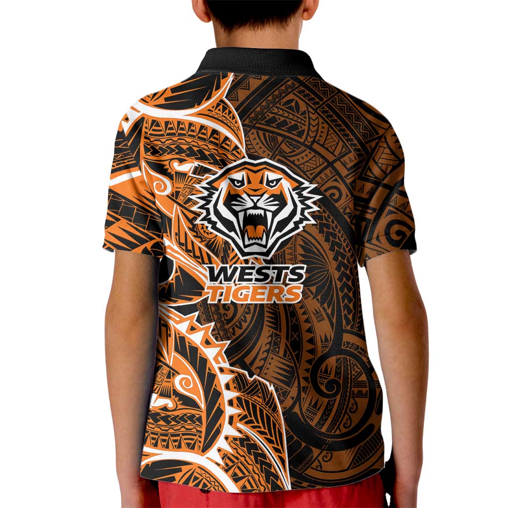 Wests Tigers Kid Polo Shirt Polynesian Tribal Tattoo Pacific Sport Art