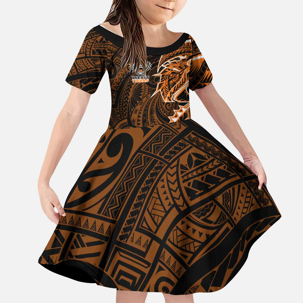 Wests Tigers Kid Short Sleeve Dress Polynesian Tribal Tattoo Pacific Sport Art