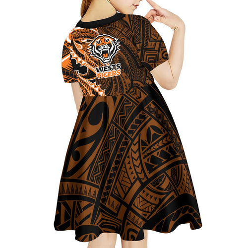 Wests Tigers Kid Short Sleeve Dress Polynesian Tribal Tattoo Pacific Sport Art