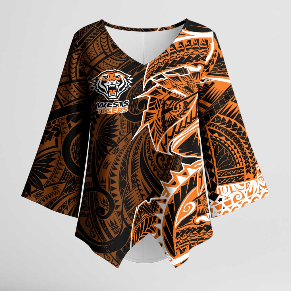 Wests Tigers Kimono Sleeve Blouse Polynesian Tribal Tattoo Pacific Sport Art