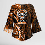 Wests Tigers Kimono Sleeve Blouse Polynesian Tribal Tattoo Pacific Sport Art