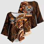 Wests Tigers Kimono Sleeve Blouse Polynesian Tribal Tattoo Pacific Sport Art