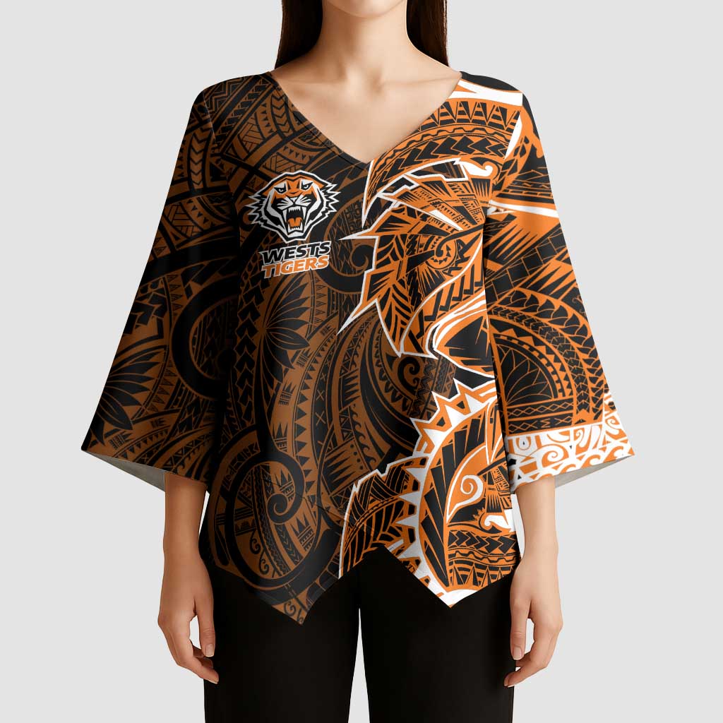 Wests Tigers Kimono Sleeve Blouse Polynesian Tribal Tattoo Pacific Sport Art