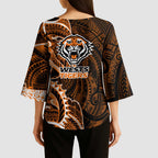 Wests Tigers Kimono Sleeve Blouse Polynesian Tribal Tattoo Pacific Sport Art