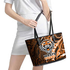 Wests Tigers Leather Tote Bag Polynesian Tribal Tattoo Pacific Sport Art