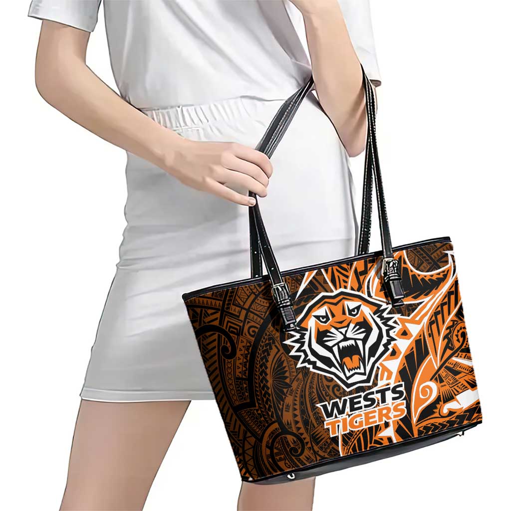 Wests Tigers Leather Tote Bag Polynesian Tribal Tattoo Pacific Sport Art