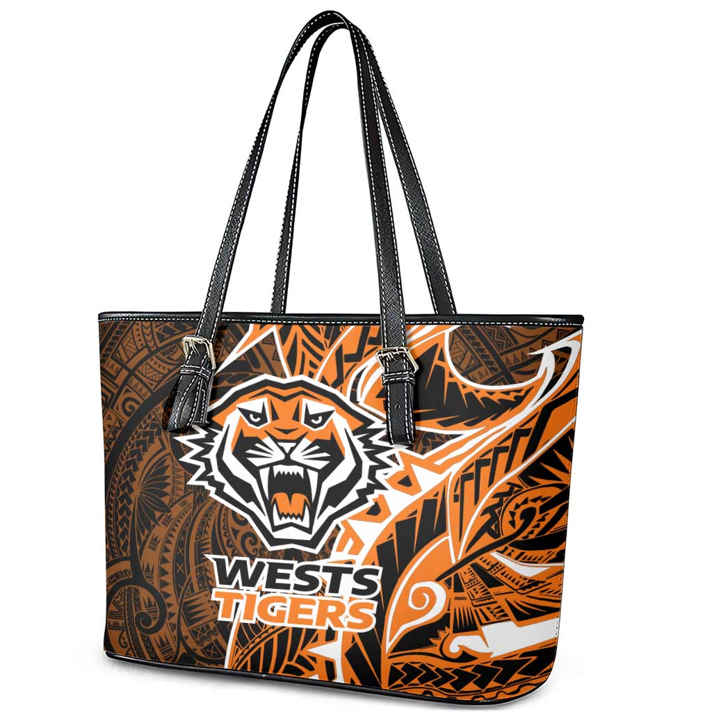 Wests Tigers Leather Tote Bag Polynesian Tribal Tattoo Pacific Sport Art