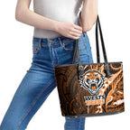 Wests Tigers Leather Tote Bag Polynesian Tribal Tattoo Pacific Sport Art