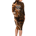 Wests Tigers Long Sleeve Bodycon Dress Polynesian Tribal Tattoo Pacific Sport Art