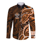 Wests Tigers Long Sleeve Button Shirt Polynesian Tribal Tattoo Pacific Sport Art
