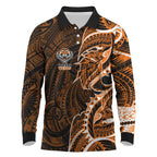Wests Tigers Long Sleeve Polo Shirt Polynesian Tribal Tattoo Pacific Sport Art