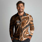 Wests Tigers Long Sleeve Polo Shirt Polynesian Tribal Tattoo Pacific Sport Art