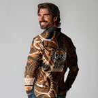Wests Tigers Long Sleeve Polo Shirt Polynesian Tribal Tattoo Pacific Sport Art