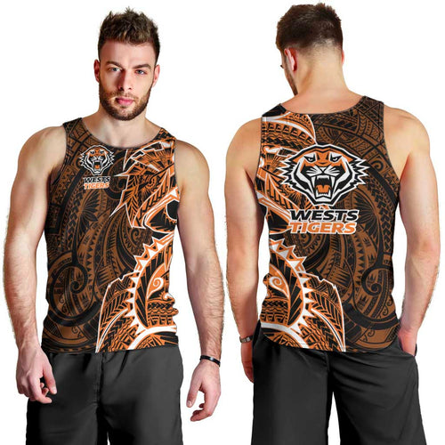 Wests Tigers Men Tank Top Polynesian Tribal Tattoo Pacific Sport Art