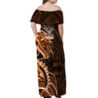 Wests Tigers Off Shoulder Maxi Dress Polynesian Tribal Tattoo Pacific Sport Art