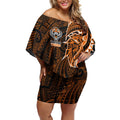 Wests Tigers Off Shoulder Short Dress Polynesian Tribal Tattoo Pacific Sport Art