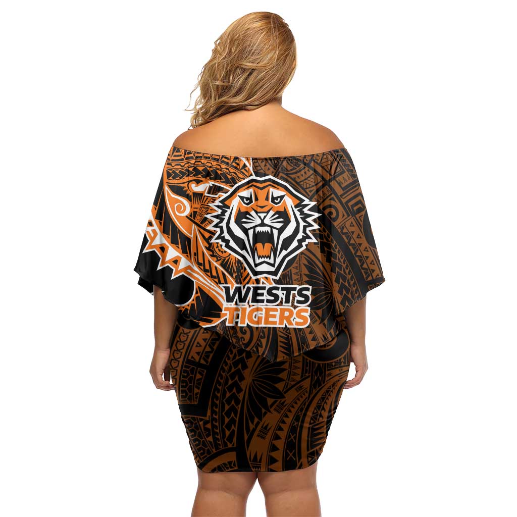 Wests Tigers Off Shoulder Short Dress Polynesian Tribal Tattoo Pacific Sport Art