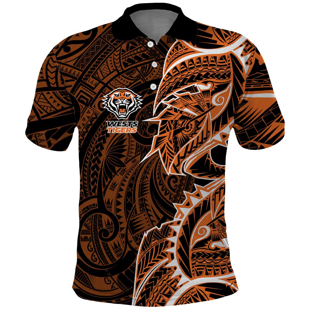 Wests Tigers Polo Shirt Polynesian Tribal Tattoo Pacific Sport Art